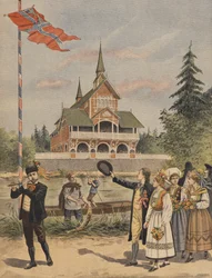 Der norwegische Pavillon auf der Weltausstellung 1900 in Paris, Illustration aus Le Petit Journal, Supplement Illustre, 13. Mai 1900